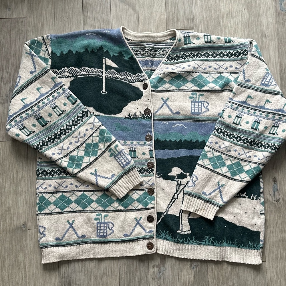 Vintage‎ Northern Reflections Golf Cardigan - Cream XL